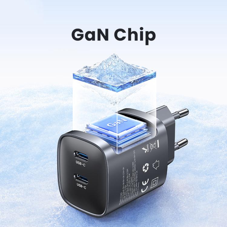 USAMS CC305 T66 45W Dual USB-C / Type-C GaN Fast Charger, EU Plug(Gunmetal) - USB Charger by USAMS | Online Shopping UK | buy2fix