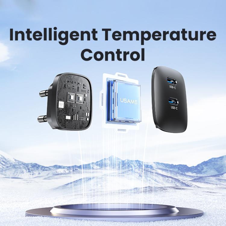 USAMS CC305 T66 45W Dual USB-C / Type-C GaN Fast Charger, EU Plug(Gunmetal) - USB Charger by USAMS | Online Shopping UK | buy2fix