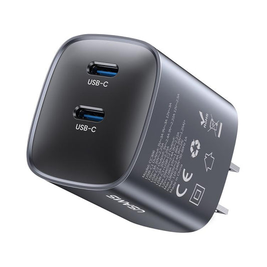 USAMS CC306 T66 45W Dual USB-C / Type-C GaN Fast Charger, US Plug(Gunmetal) - USB Charger by USAMS | Online Shopping UK | buy2fix