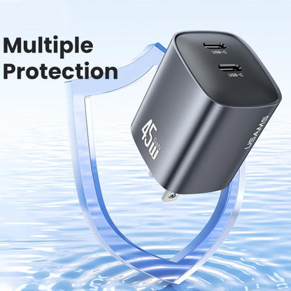 USAMS CC306 T66 45W Dual USB-C / Type-C GaN Fast Charger, US Plug(Gunmetal) - USB Charger by USAMS | Online Shopping UK | buy2fix