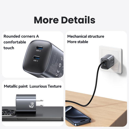 USAMS CC306 T66 45W Dual USB-C / Type-C GaN Fast Charger, US Plug(Gunmetal) - USB Charger by USAMS | Online Shopping UK | buy2fix