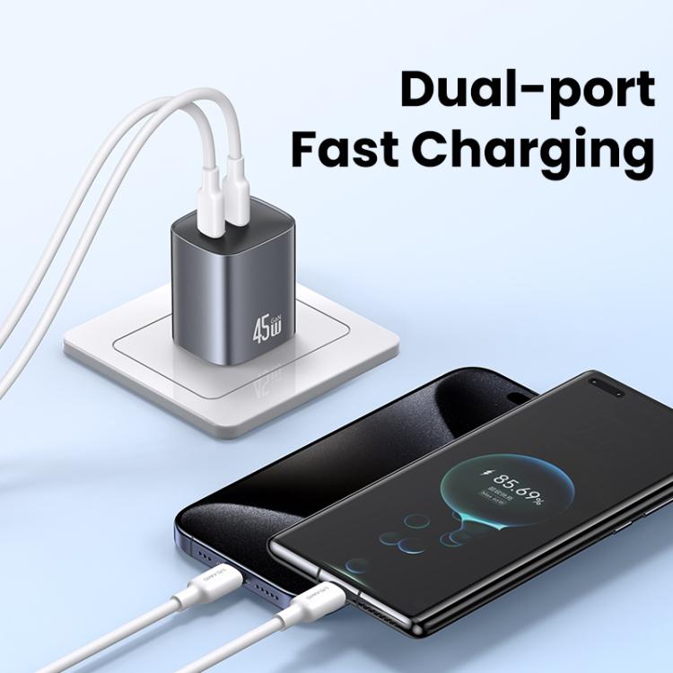 USAMS CC306 T66 45W Dual USB-C / Type-C GaN Fast Charger, US Plug(Gunmetal) - USB Charger by USAMS | Online Shopping UK | buy2fix