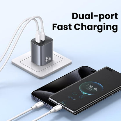 USAMS CC306 T66 45W Dual USB-C / Type-C GaN Fast Charger, US Plug(Gunmetal) - USB Charger by USAMS | Online Shopping UK | buy2fix