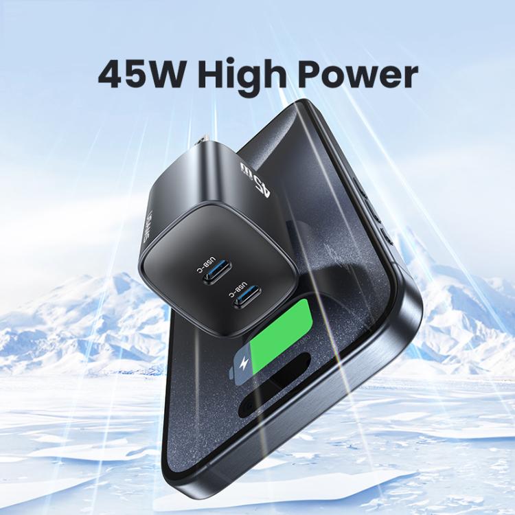 USAMS CC306 T66 45W Dual USB-C / Type-C GaN Fast Charger, US Plug(Gunmetal) - USB Charger by USAMS | Online Shopping UK | buy2fix