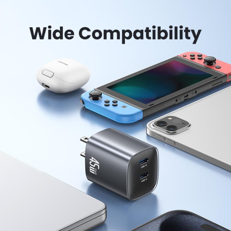 USAMS CC306 T66 45W Dual USB-C / Type-C GaN Fast Charger, US Plug(Gunmetal) - USB Charger by USAMS | Online Shopping UK | buy2fix