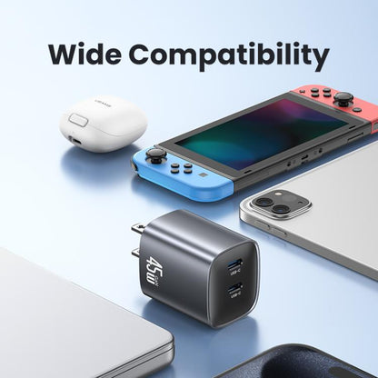 USAMS CC306 T66 45W Dual USB-C / Type-C GaN Fast Charger, US Plug(Gunmetal) - USB Charger by USAMS | Online Shopping UK | buy2fix