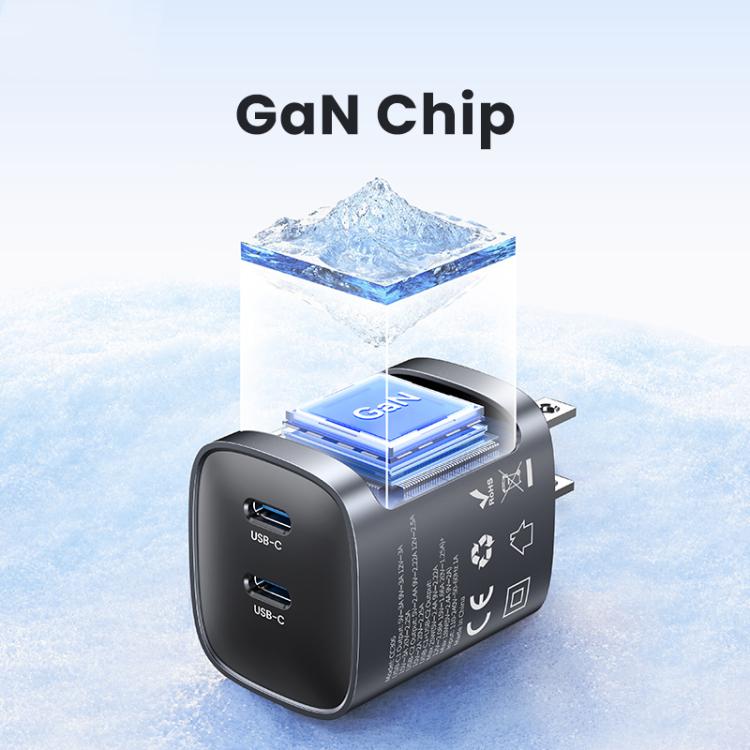 USAMS CC306 T66 45W Dual USB-C / Type-C GaN Fast Charger, US Plug(Gunmetal) - USB Charger by USAMS | Online Shopping UK | buy2fix