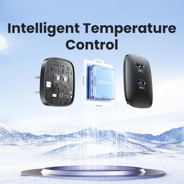 USAMS CC306 T66 45W Dual USB-C / Type-C GaN Fast Charger, US Plug(Gunmetal) - USB Charger by USAMS | Online Shopping UK | buy2fix