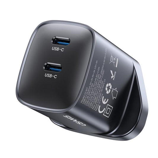 USAMS CC307 T66 45W Dual USB-C / Type-C GaN Fast Charger, UK Plug(Gunmetal) - USB Charger by USAMS | Online Shopping UK | buy2fix