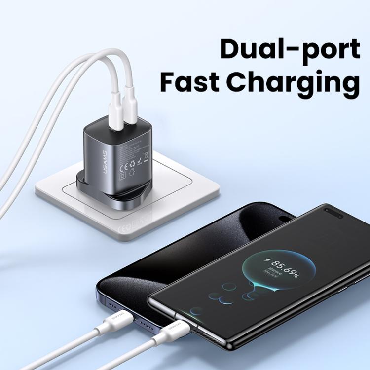 USAMS CC307 T66 45W Dual USB-C / Type-C GaN Fast Charger, UK Plug(Gunmetal) - USB Charger by USAMS | Online Shopping UK | buy2fix