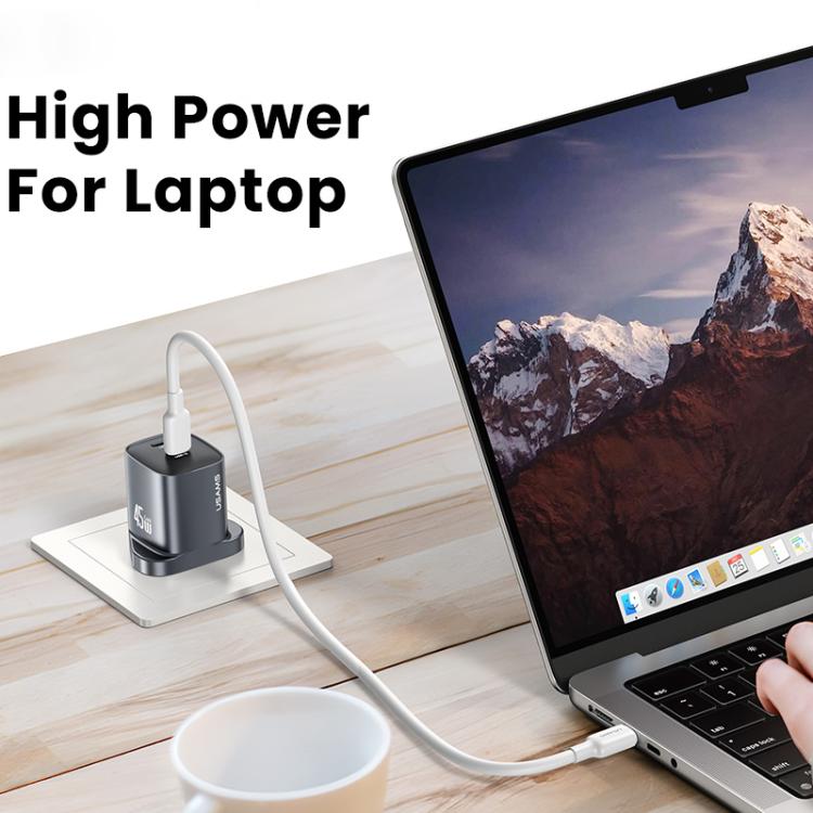 USAMS CC307 T66 45W Dual USB-C / Type-C GaN Fast Charger, UK Plug(Gunmetal) - USB Charger by USAMS | Online Shopping UK | buy2fix