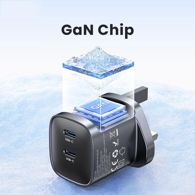 USAMS CC307 T66 45W Dual USB-C / Type-C GaN Fast Charger, UK Plug(Gunmetal) - USB Charger by USAMS | Online Shopping UK | buy2fix