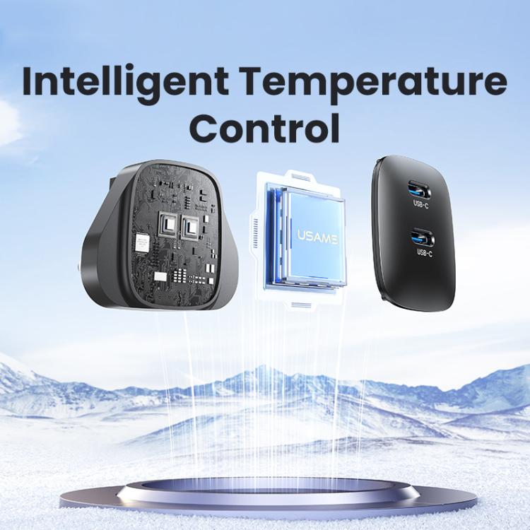 USAMS CC307 T66 45W Dual USB-C / Type-C GaN Fast Charger, UK Plug(Gunmetal) - USB Charger by USAMS | Online Shopping UK | buy2fix