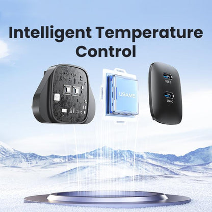 USAMS CC307 T66 45W Dual USB-C / Type-C GaN Fast Charger, UK Plug(Gunmetal) - USB Charger by USAMS | Online Shopping UK | buy2fix