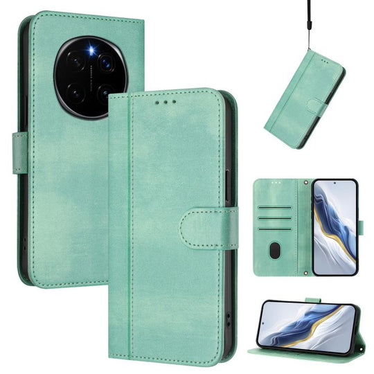 For Honor Magic7 Pro Line Splicing Buckle Retro Leather Phone Case(Mint Green)
