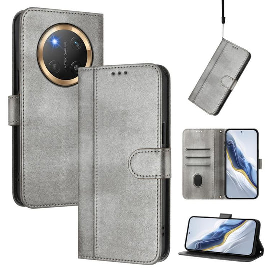 For Honor X9c / Magic7 Lite Line Splicing Buckle Retro Leather Phone Case(Grey)