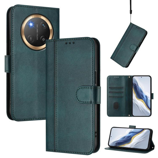 For Honor X9c / Magic7 Lite Line Splicing Buckle Retro Leather Phone Case(Dark Green)