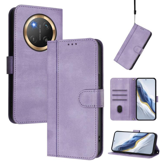 For Honor X9c / Magic7 Lite Line Splicing Buckle Retro Leather Phone Case(Purple)