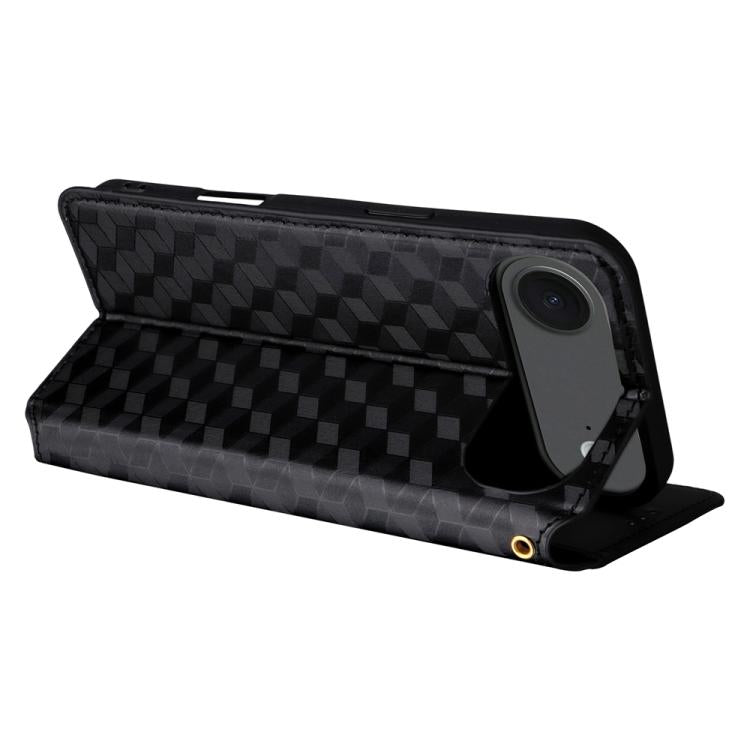 For iPhone Air Cubic Grid Texture Flip Leather Phone Case(Black) - iPhone Air Cases by buy2fix | Online Shopping UK | buy2fix