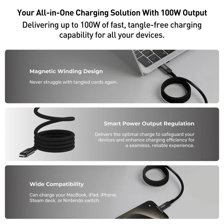 Momax Mag.Link Magnetic 100W USB-C / Type-C to USB-C / Type-C Data Cable, Length:2m(Black) - USB-C & Type-C Cable by MOMAX | Online Shopping UK | buy2fix