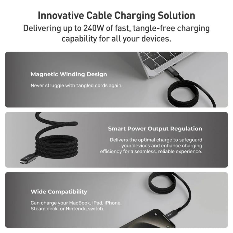 Momax Mag.Link Magnetic 240W USB-C / Type-C to USB-C / Type-C Data Cable, Length:2m(Black) - USB-C & Type-C Cable by MOMAX | Online Shopping UK | buy2fix