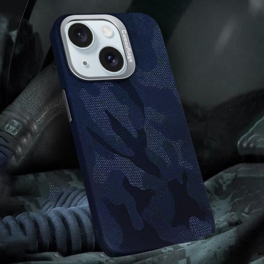 For iPhone 15 Plus Camouflage Leather Metal Frame MagSafe PC Phone Case(Blue) - iPhone 15 Plus Cases by buy2fix | Online Shopping UK | buy2fix