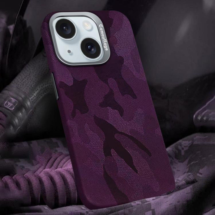 For iPhone 15 Camouflage Leather Metal Frame MagSafe PC Phone Case(Dark Purple) - iPhone 15 Cases by buy2fix | Online Shopping UK | buy2fix