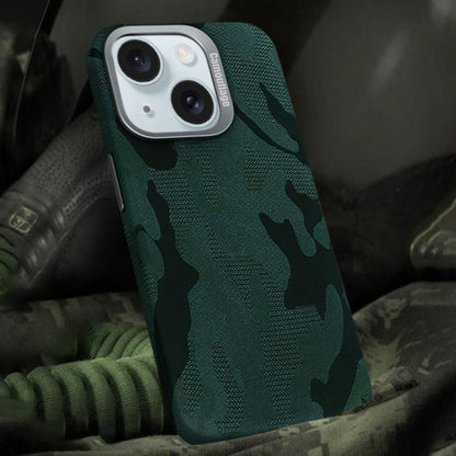 For iPhone 15 Camouflage Leather Metal Frame MagSafe PC Phone Case(Army Green) - iPhone 15 Cases by buy2fix | Online Shopping UK | buy2fix