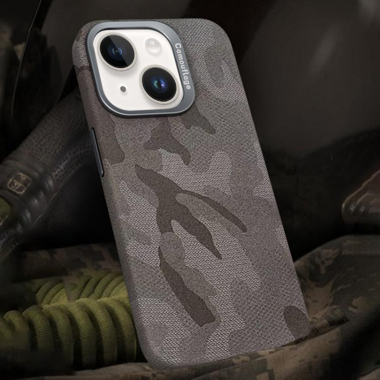 For iPhone 14 Plus Camouflage Leather Metal Frame MagSafe PC Phone Case(Titanium Grey) - iPhone 14 Plus Cases by buy2fix | Online Shopping UK | buy2fix