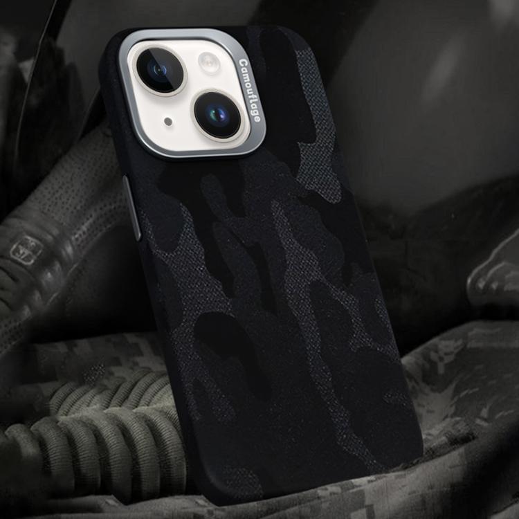 For iPhone 14 Camouflage Leather Metal Frame MagSafe PC Phone Case(Black) - iPhone 14 Cases by buy2fix | Online Shopping UK | buy2fix