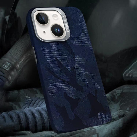 For iPhone 14 Camouflage Leather Metal Frame MagSafe PC Phone Case(Blue) - iPhone 14 Cases by buy2fix | Online Shopping UK | buy2fix