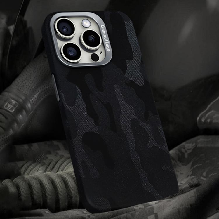 For iPhone 14 Pro Camouflage Leather Metal Frame MagSafe PC Phone Case(Black) - iPhone 14 Pro Cases by buy2fix | Online Shopping UK | buy2fix