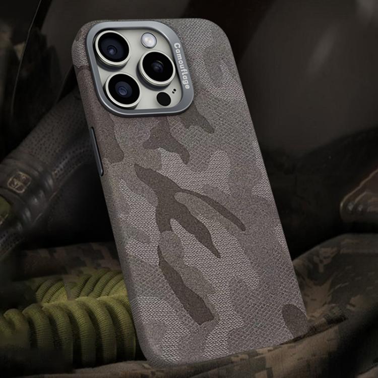 For iPhone 14 Pro Max Camouflage Leather Metal Frame MagSafe PC Phone Case(Titanium Grey) - iPhone 14 Pro Max Cases by buy2fix | Online Shopping UK | buy2fix