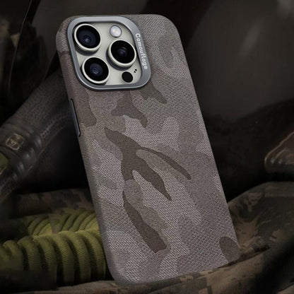 For iPhone 13 Pro Max Camouflage Leather Metal Frame MagSafe PC Phone Case(Titanium Grey) - iPhone 13 Pro Max Cases by buy2fix | Online Shopping UK | buy2fix