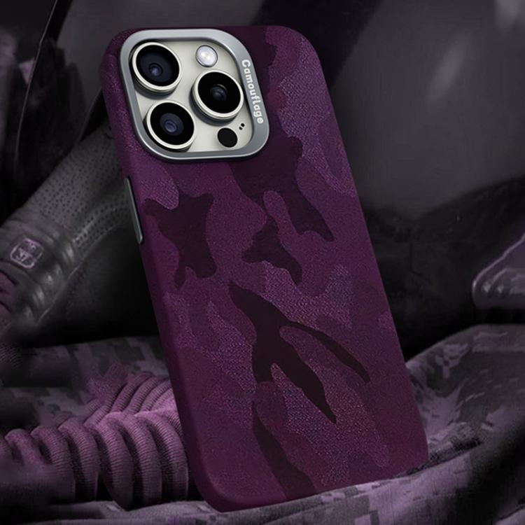 For iPhone 13 Pro Camouflage Leather Metal Frame MagSafe PC Phone Case(Dark Purple) - iPhone 13 Pro Cases by buy2fix | Online Shopping UK | buy2fix