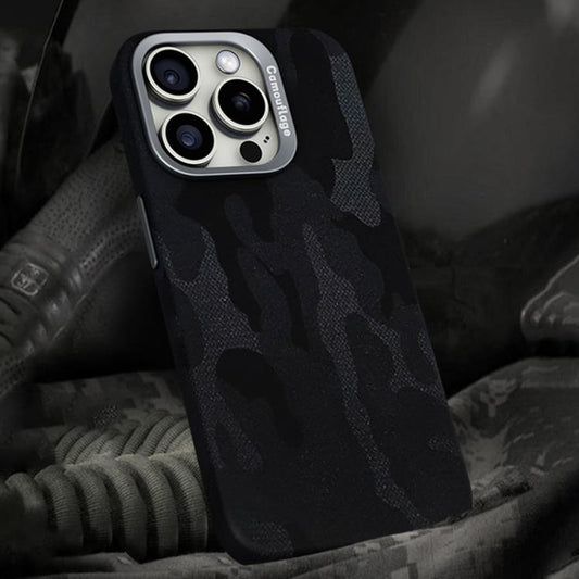 For iPhone 13 Pro Camouflage Leather Metal Frame MagSafe PC Phone Case(Black) - iPhone 13 Pro Cases by buy2fix | Online Shopping UK | buy2fix