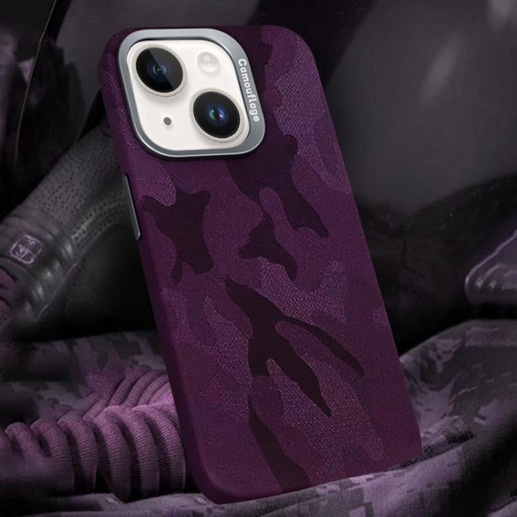 For iPhone 13 Camouflage Leather Metal Frame MagSafe PC Phone Case(Dark Purple) - iPhone 13 Cases by buy2fix | Online Shopping UK | buy2fix