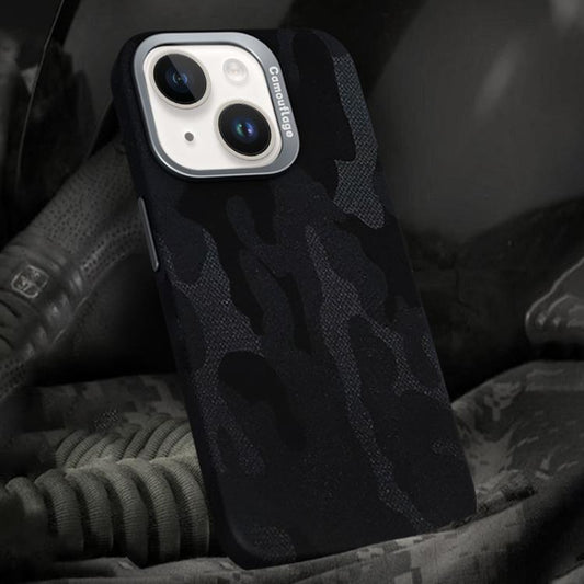 For iPhone 13 Camouflage Leather Metal Frame MagSafe PC Phone Case(Black) - iPhone 13 Cases by buy2fix | Online Shopping UK | buy2fix
