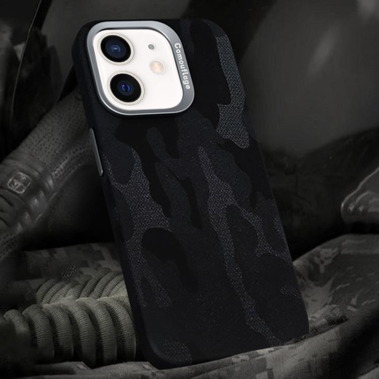 For iPhone 12 / 12 Pro Camouflage Leather Metal Frame MagSafe PC Phone Case(Black) - iPhone 12 / 12 Pro Cases by buy2fix | Online Shopping UK | buy2fix
