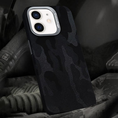 For iPhone 12 / 12 Pro Camouflage Leather Metal Frame MagSafe PC Phone Case(Black) - iPhone 12 / 12 Pro Cases by buy2fix | Online Shopping UK | buy2fix