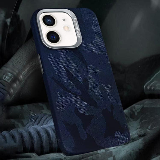 For iPhone 12 / 12 Pro Camouflage Leather Metal Frame MagSafe PC Phone Case(Blue) - iPhone 12 / 12 Pro Cases by buy2fix | Online Shopping UK | buy2fix