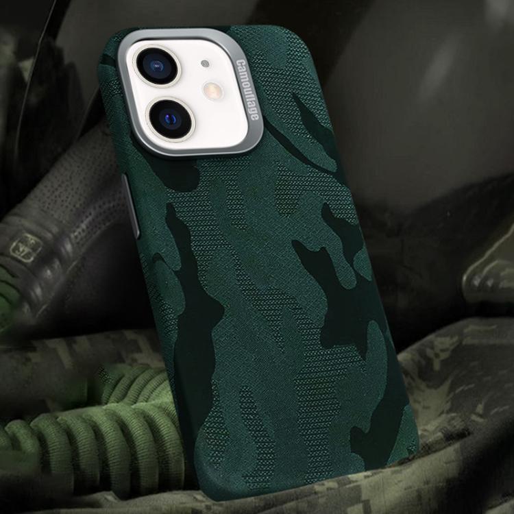 For iPhone 12 / 12 Pro Camouflage Leather Metal Frame MagSafe PC Phone Case(Army Green) - iPhone 12 / 12 Pro Cases by buy2fix | Online Shopping UK | buy2fix