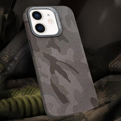 For iPhone 12 / 12 Pro Camouflage Leather Metal Frame MagSafe PC Phone Case(Titanium Grey) - iPhone 12 / 12 Pro Cases by buy2fix | Online Shopping UK | buy2fix