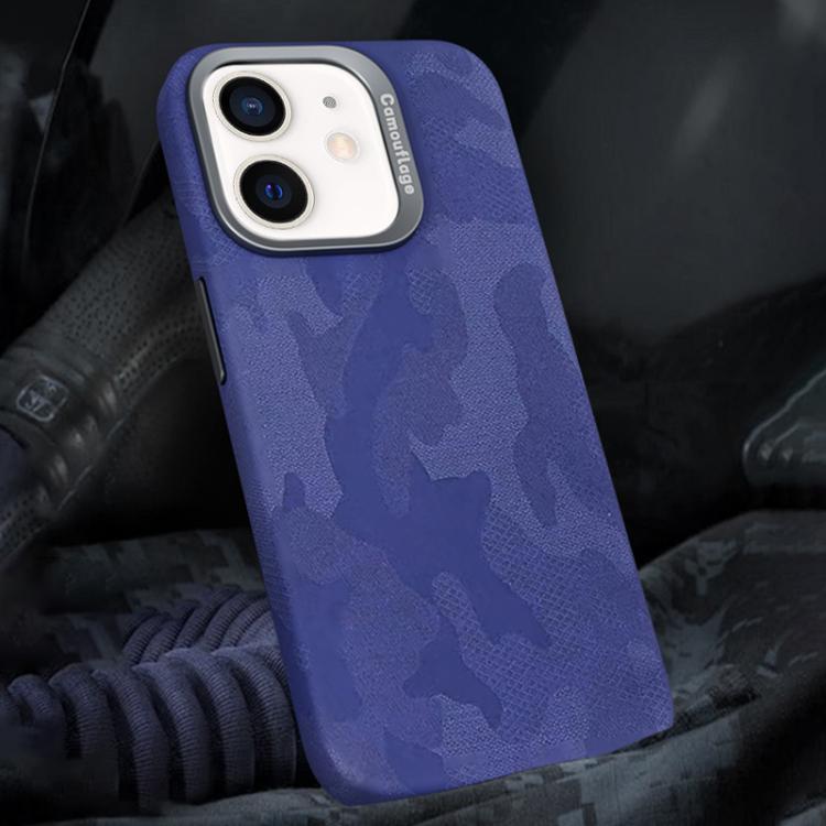 For iPhone 12 / 12 Pro Camouflage Leather Metal Frame MagSafe PC Phone Case(Purple) - iPhone 12 / 12 Pro Cases by buy2fix | Online Shopping UK | buy2fix
