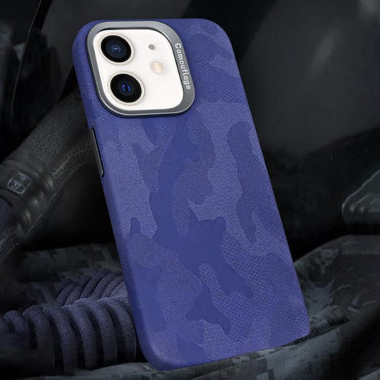For iPhone 12 / 12 Pro Camouflage Leather Metal Frame MagSafe PC Phone Case(Purple) - iPhone 12 / 12 Pro Cases by buy2fix | Online Shopping UK | buy2fix