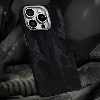 For iPhone 12 Pro Max Camouflage Leather Metal Frame MagSafe PC Phone Case(Black) - iPhone 12 Pro Max Cases by buy2fix | Online Shopping UK | buy2fix