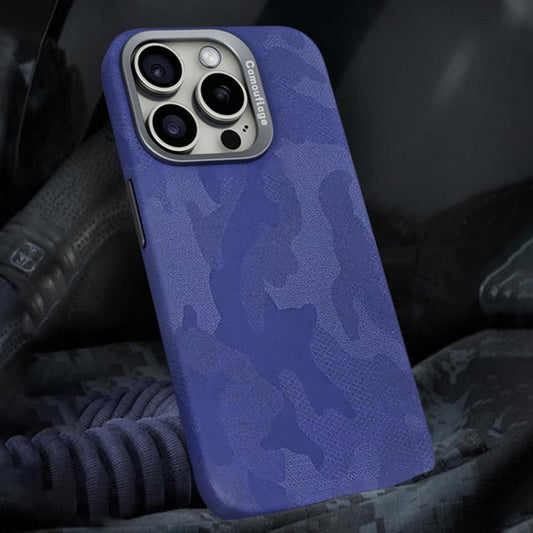 For iPhone 12 Pro Max Camouflage Leather Metal Frame MagSafe PC Phone Case(Purple) - iPhone 12 Pro Max Cases by buy2fix | Online Shopping UK | buy2fix