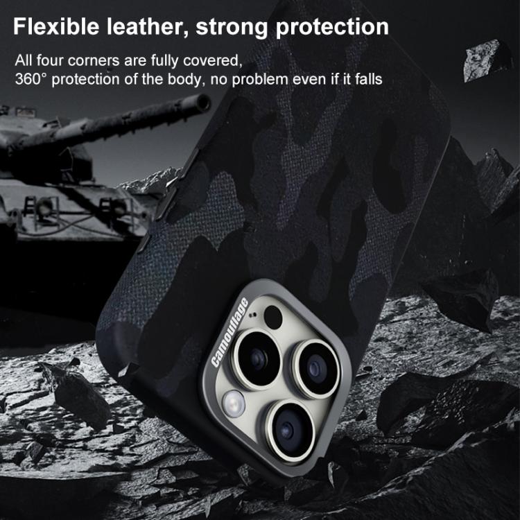 For iPhone 12 / 12 Pro Camouflage Leather Metal Frame MagSafe PC Phone Case(Blue) - iPhone 12 / 12 Pro Cases by buy2fix | Online Shopping UK | buy2fix