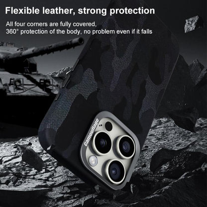 For iPhone 15 Camouflage Leather Metal Frame MagSafe PC Phone Case(Dark Purple) - iPhone 15 Cases by buy2fix | Online Shopping UK | buy2fix