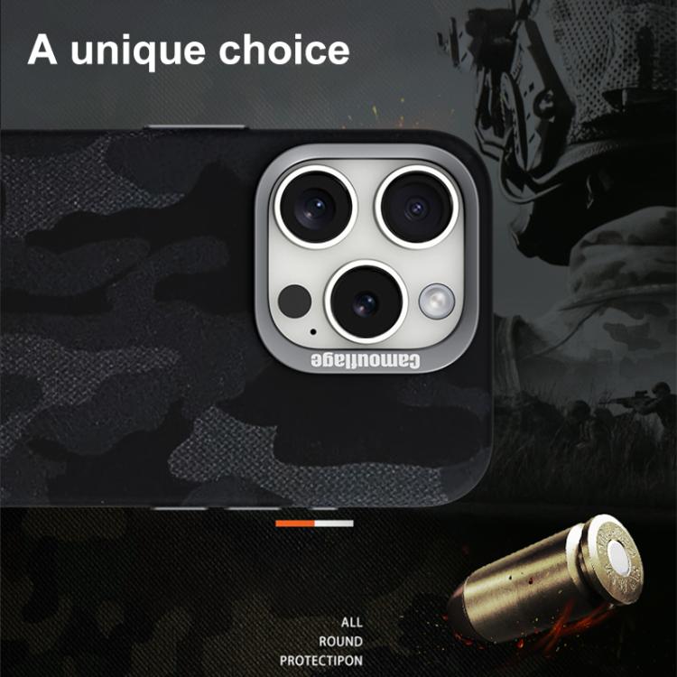 For iPhone 14 Pro Max Camouflage Leather Metal Frame MagSafe PC Phone Case(Titanium Grey) - iPhone 14 Pro Max Cases by buy2fix | Online Shopping UK | buy2fix